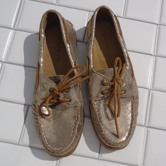 Sperry Women's Sneakers in Shimmering Gold and Tan - Picture 10 of 12